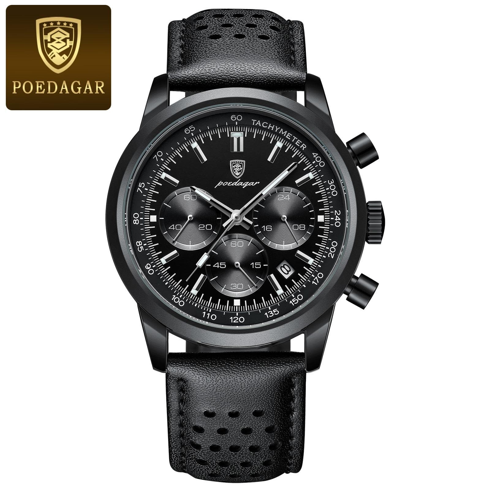 Luxury Man Watch High Quality Waterproof Chronograph Luminous Men's Wristwatch Leather Men Quartz Watches Casual Clock ash black