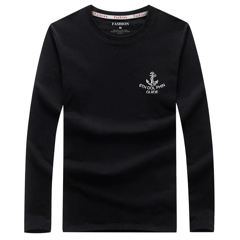 S-6XL Long Sleeved T-shirt Cotton Warm Round Neck Tee Shirt Plus Size Casual Pullover Shirts 5XL black