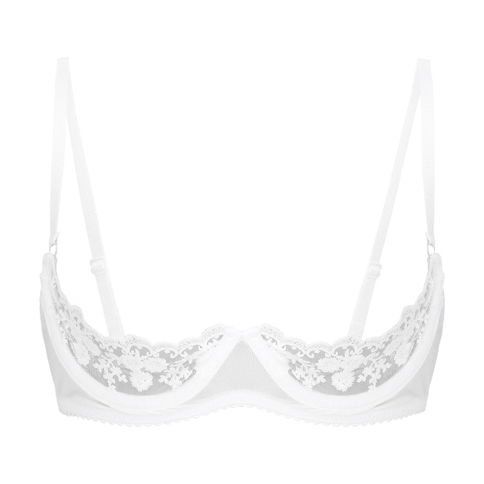 Sexy Women 1/2 Cup Push Up Underwire Lace Bra Underwear Adjustable Fabric Brassiere Lingerie M white