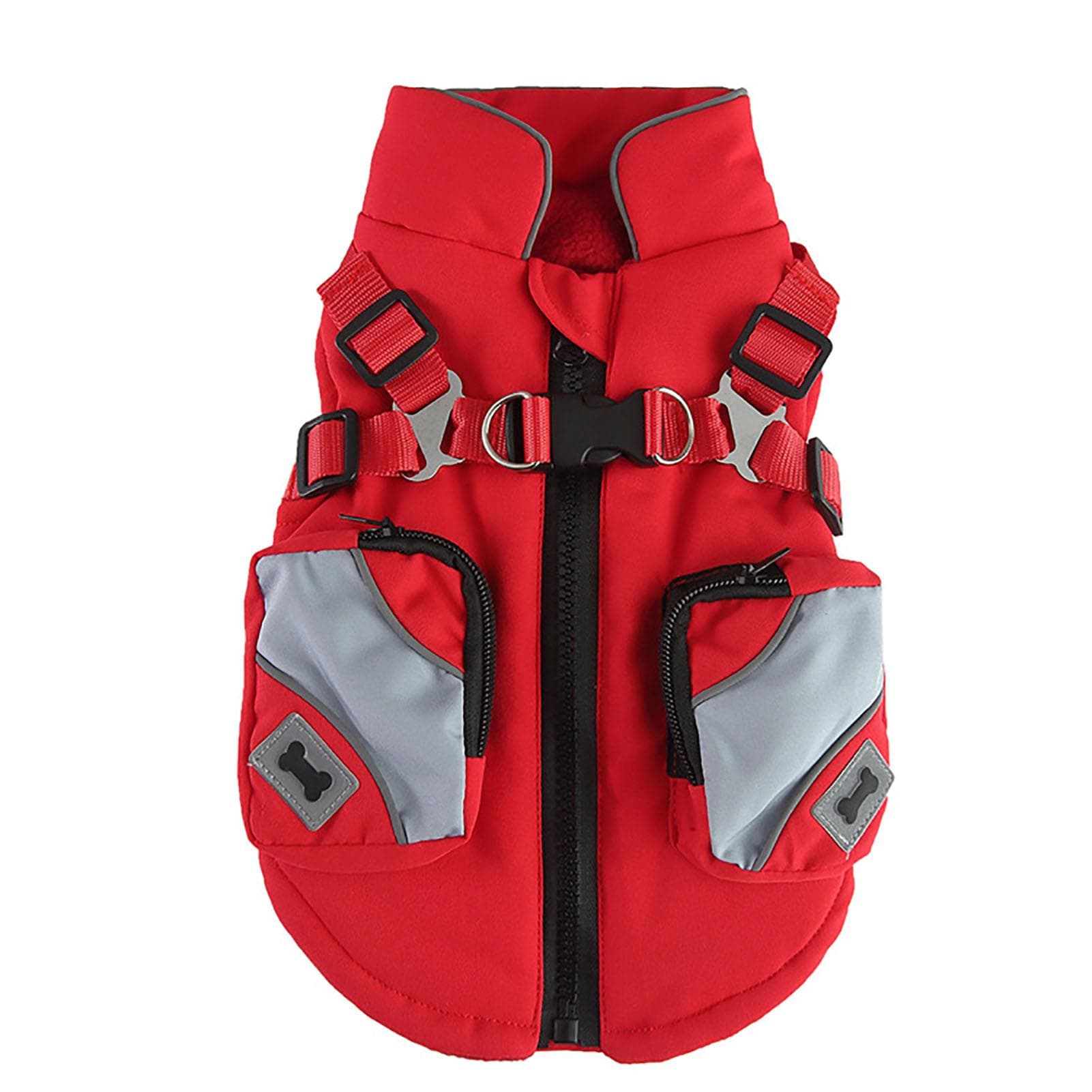 Dog Winter Jacket Stylish Zipper Type Warm Comfortable Dog Coat with Harness Traction Belt for XL