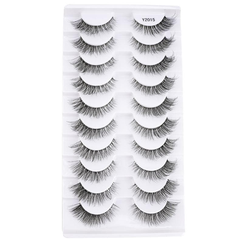 10 Pairs Natural Looking Fake Eyelash Strips, Handmade Faux Mink Transparent Stem Lashes, Lightweight And Reusable For Women Daily Makeup And Work Y2015