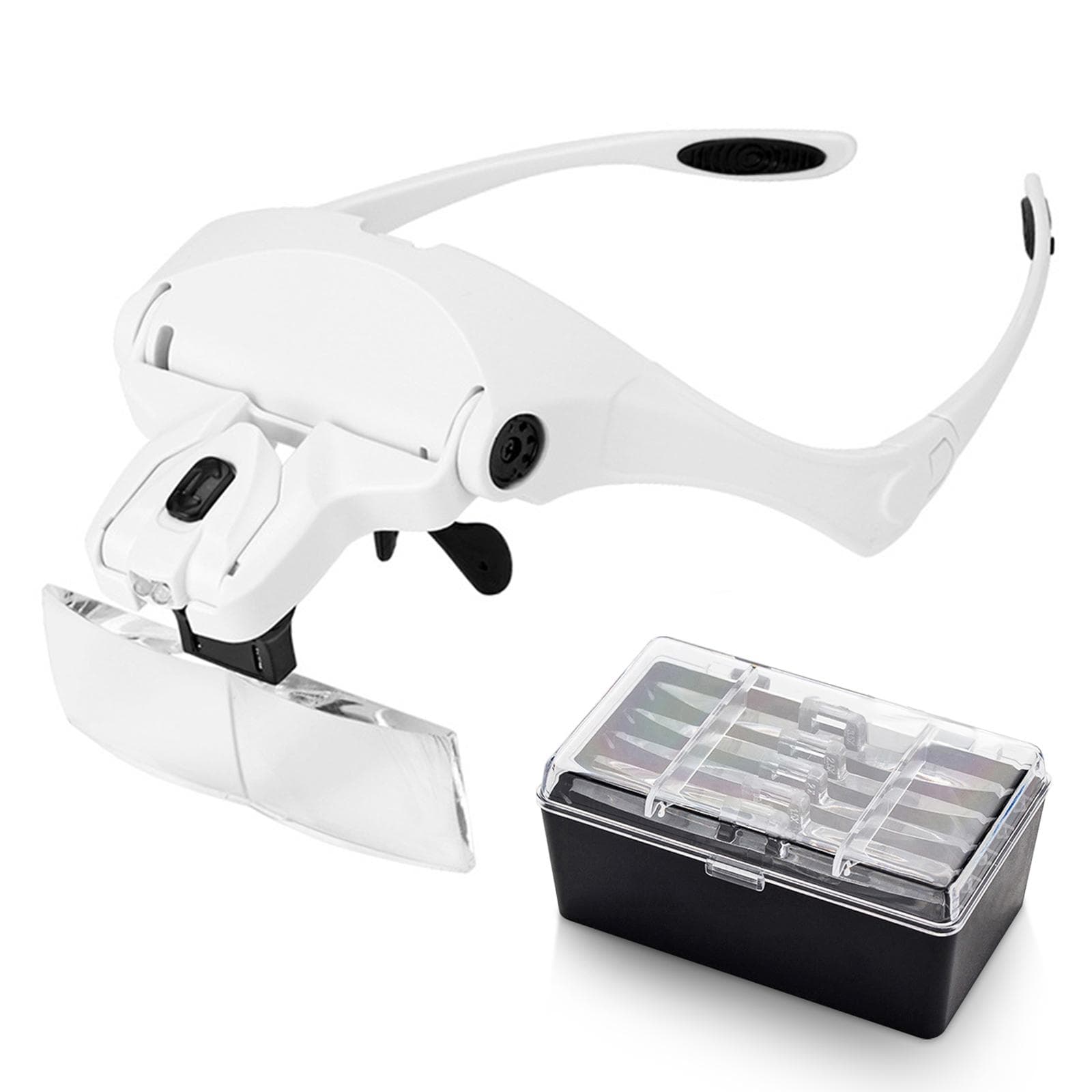 Head Mount Magnifier with 2 Led for Eyebrow Tattoo Eyelash Extensions white