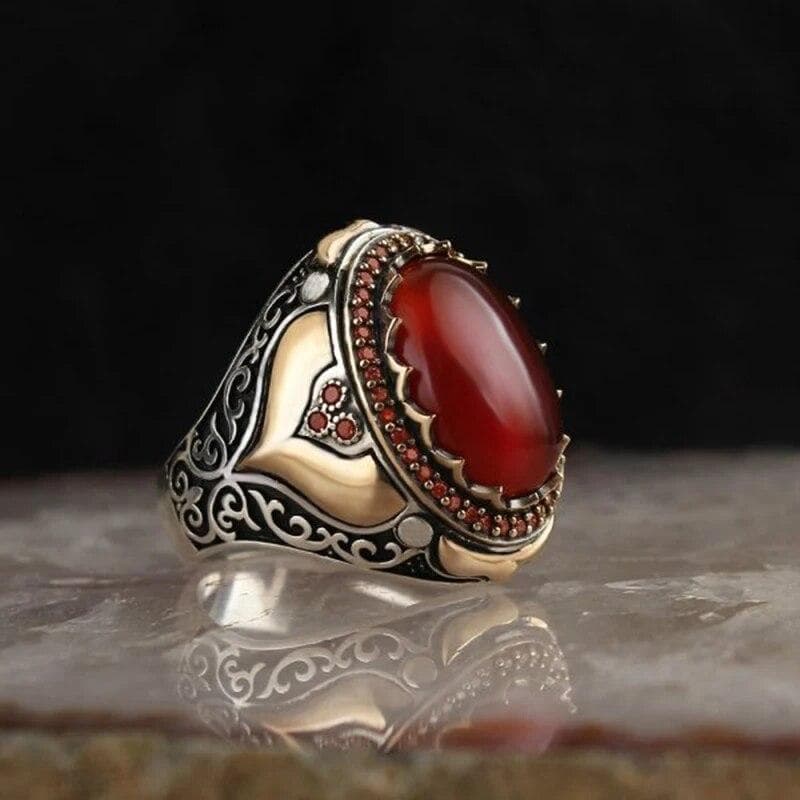 Retro Handmade Turkish Signet Rings For Men Ancient Silver Color Carved Scorpion Animal Rings Yellow Zircon Inlay Muslim Rings 8