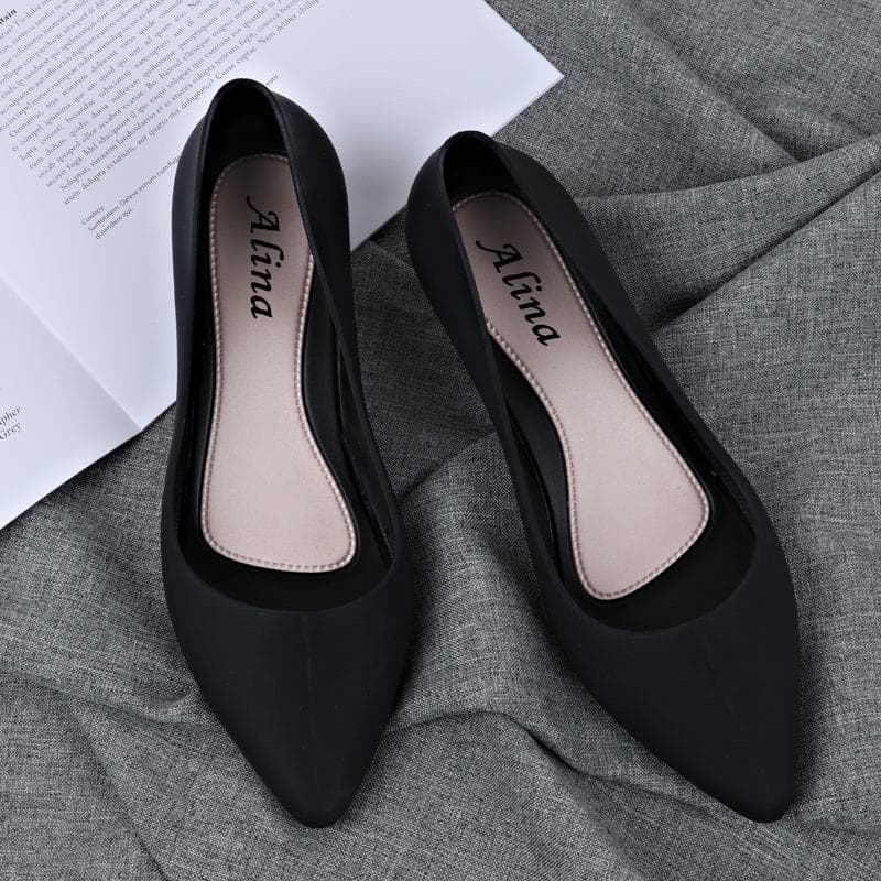 Fashion Pointed Wedges pumps women shoes 2024 spring autumn shoes women Elegant Shallow Work Low heel Slip-On PVC Casual shoes hjm78 5 black