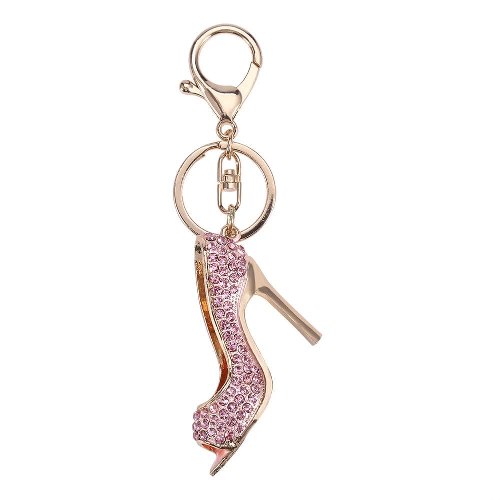 Key Chain Holder Ring Keychain Creative Alloy Rhinestone High Heel Keyring Pink pink