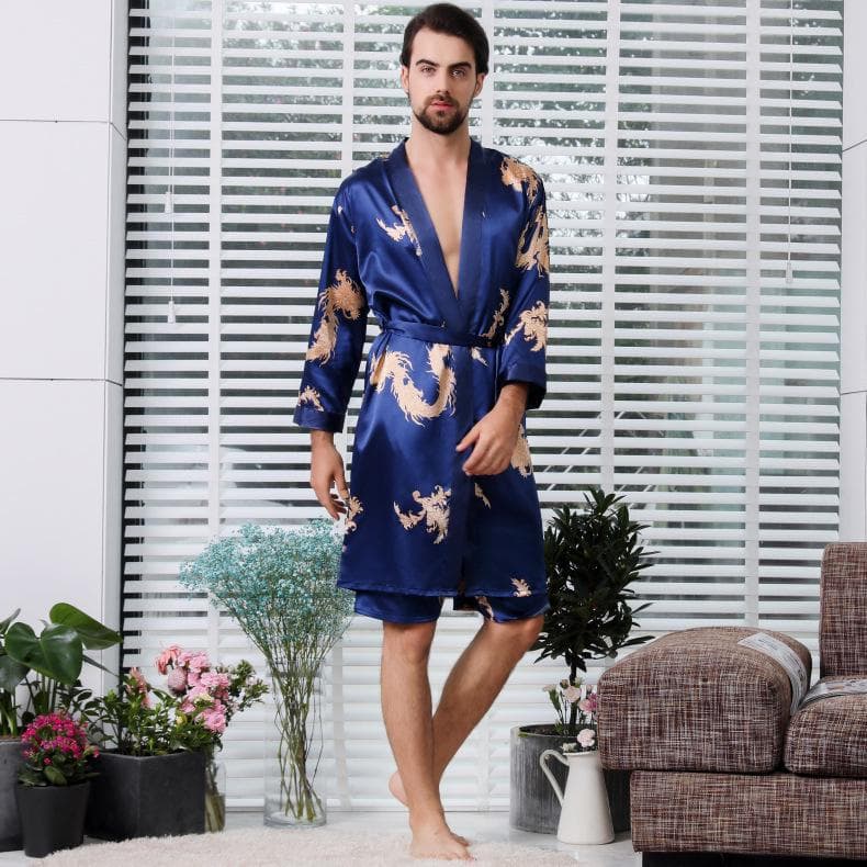 Imitation Silk Couple's Kimono and Bathrobe Set for Men XXXL blue