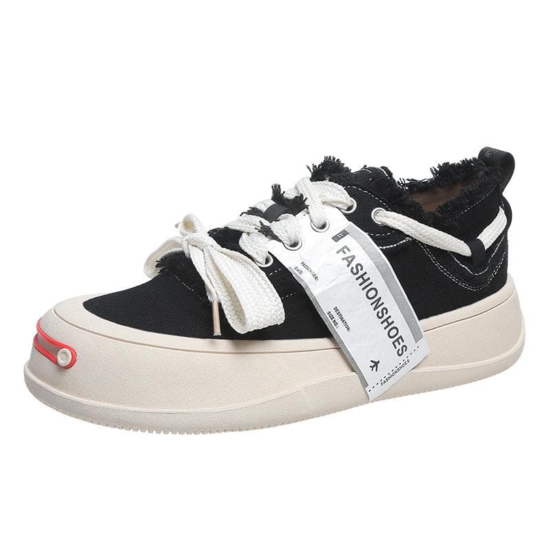 Thick-soled Canvas Shoes Women's Autumn New Casual All-match Niche Design Open Smile Sneakers 39 black