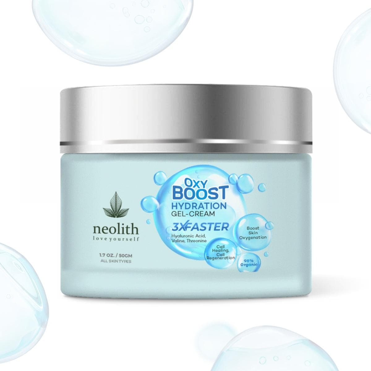 Neolith Oxy Boost Hyaluronic acid Gel Cream 98% Organic | Hydrating moisturizer for face, Gel based moisturizer 50 ML blue