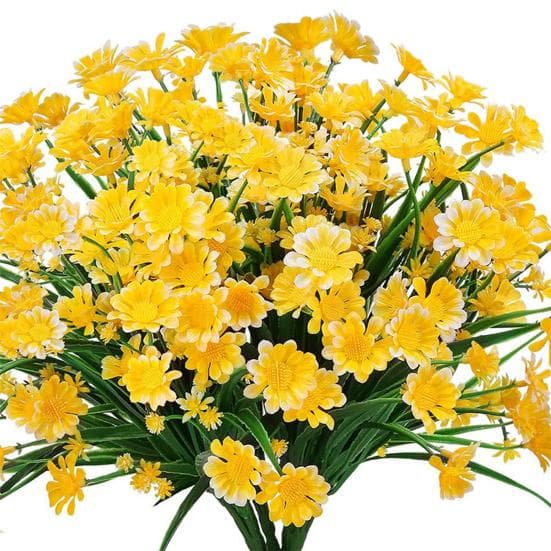 Artificial Flower UV resistant Easy Care Long Stem Greenery Shrub Plant Faux Cemetery Flower Farmhouse Decor yellow