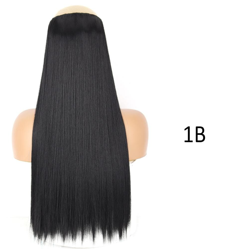 MISS WIG Long and Smooth Synthetic Extensions with 5 Clips One-piece 32 Inch Hairpiece Black Blonde Fake Hair for Women 55 cm