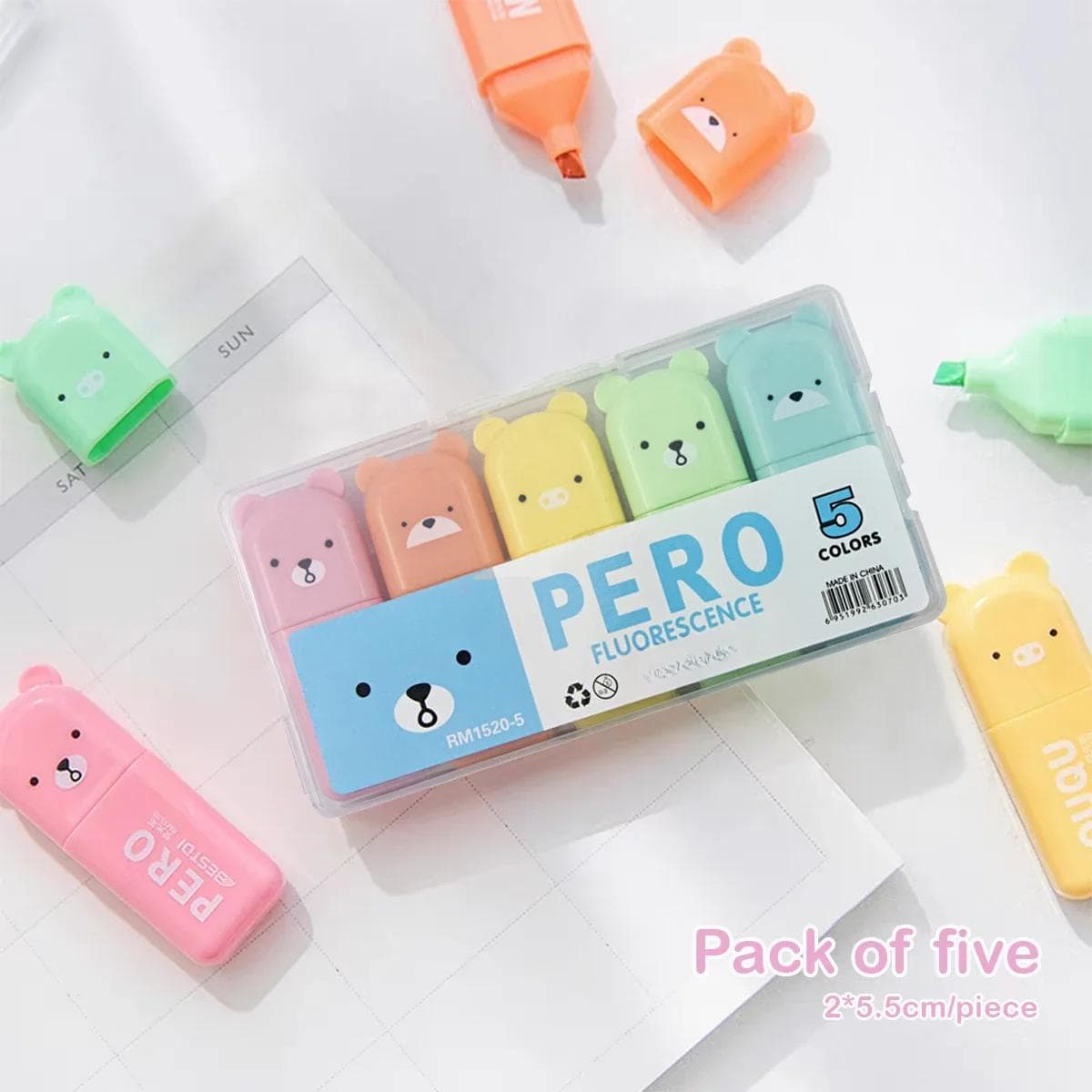 5Pcs Macaron Color Mini Highlighter Soft Tip Pens Color Marker Pen Fluorescent Pen School Office Supplies Student Stationery