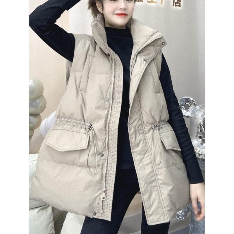 Spring Autumn and Winter Women Plus Size Light Waistcoat Outerwear Thin Warm Medium Length Lapel Loose Vest Cardigan Sleeveless Outerwear 4XL