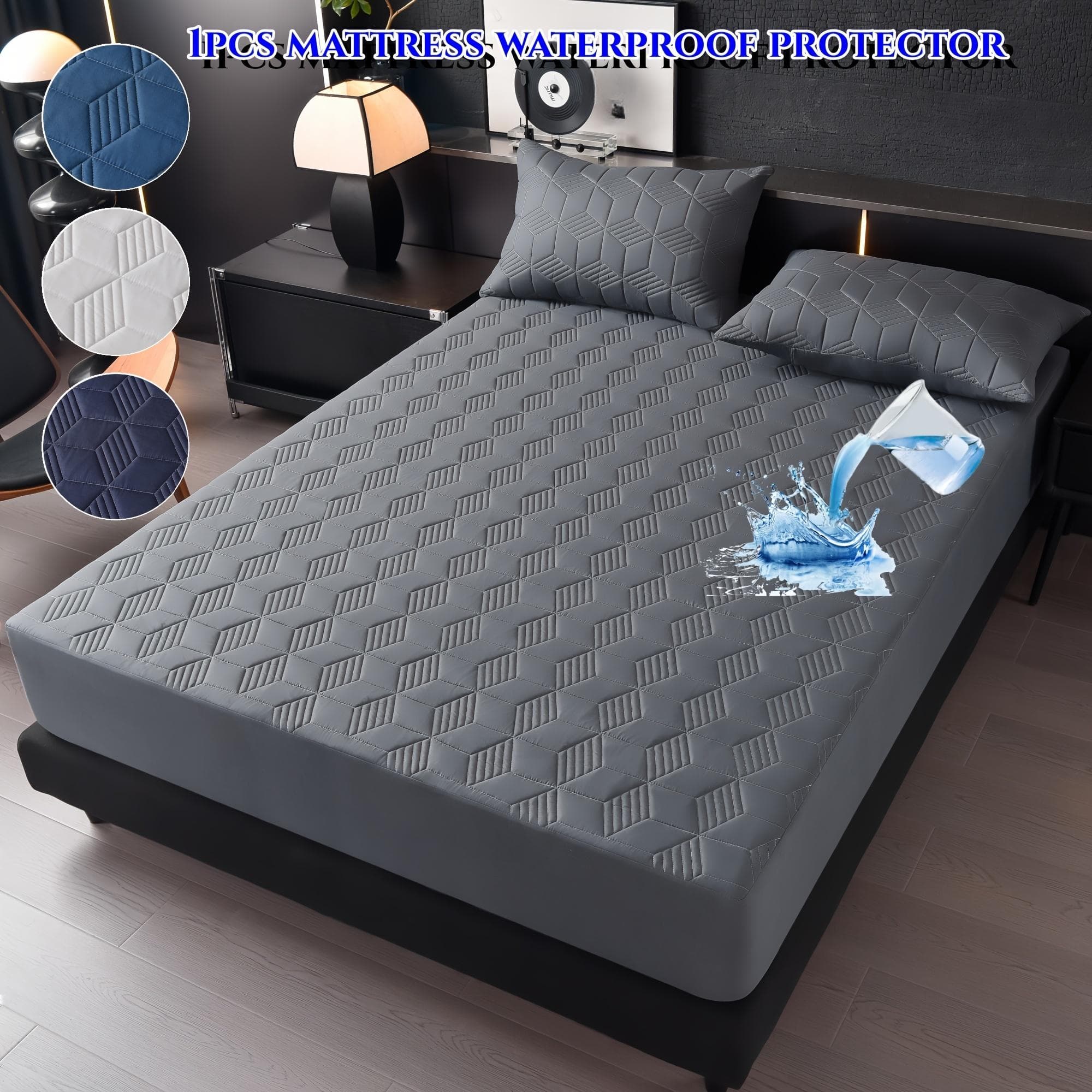 Soft & Comfortable Waterproof Mattress Protector - Quilted, Solid Color, Suitable for All Seasons, Machine Washable, Pillowcase Not Included grey
