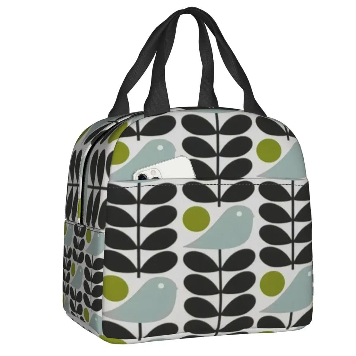 Orla Kiely Bubble Flowers Insulated Lunch Bag for Women Leakproof Scandinavian Thermal Cooler Lunch Tote Beach Camping Travel 22x20x13CM blue