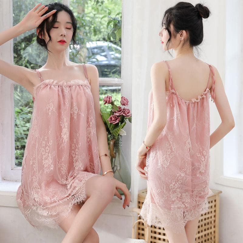 Lace Large Size Sexy Pajamas Women's Underwear Sexy Pajamas Pajamas Sleepwear Mini Dress Camisole Black Pink Green New Style 3XL pink