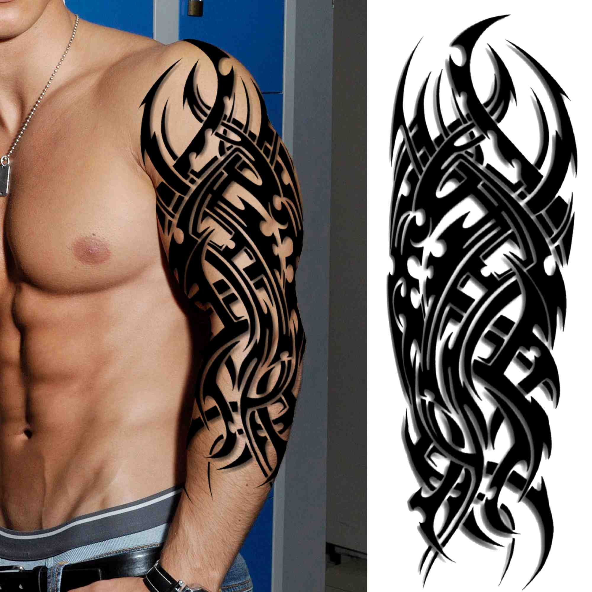 India Maori Totem Temporary Tattoos For Men Women Adult Black Skull Tribal Tattoo Sticker Sleeve Fake Waterproof Tatoos Dacel