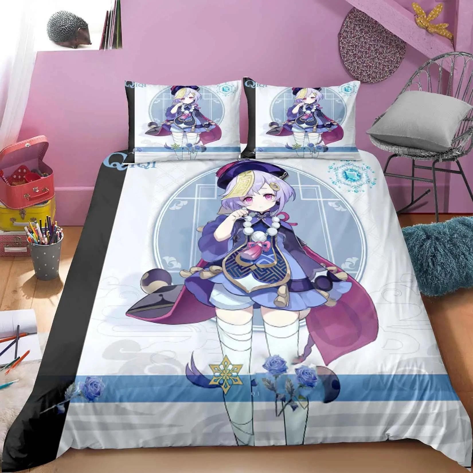 Genshin Impact Bedding Set Game Print Duvet Cover Quilt Soft Duvet Cover Sets Home Textile Queen King Size Girl Kids Room Decor 70x133cm 2pcs