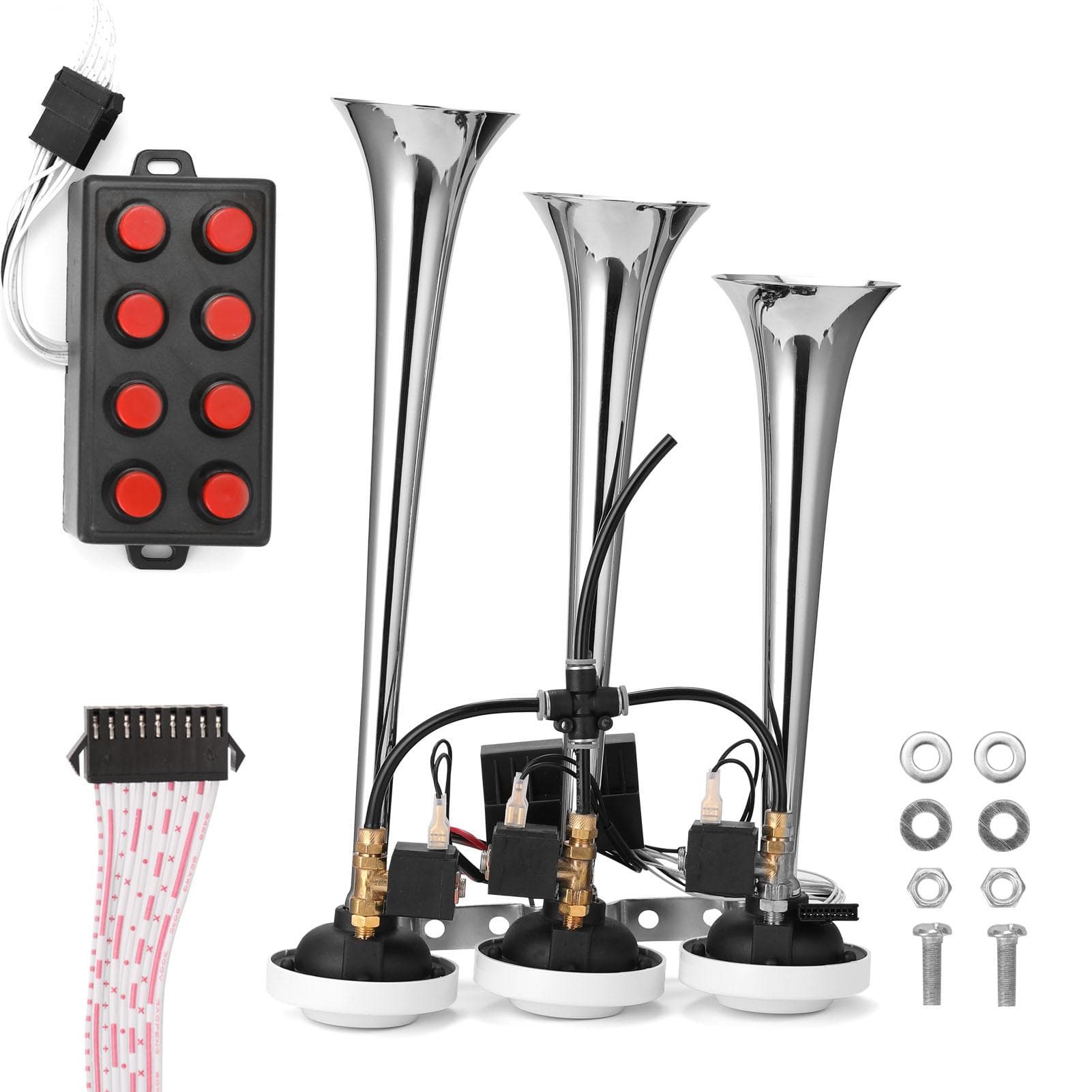 110db Three-Tube Horn Car Horn 12.0V/24V Universal Car Horn Loudspeaker Auto Modification Accessory 8 sound effect