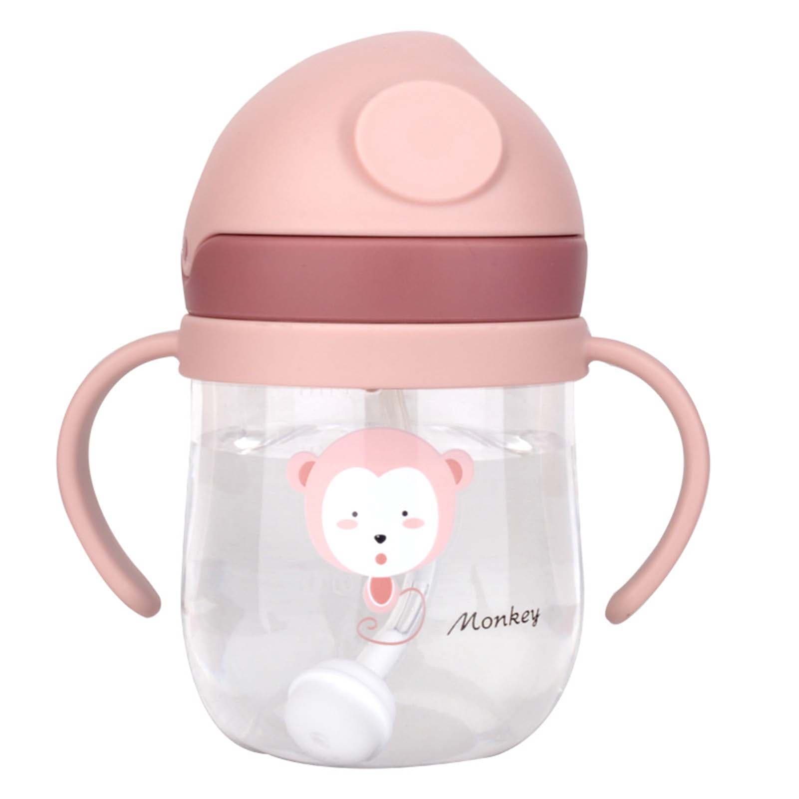 Baby Straw Cup 250ml Leakage Proof Safe Odorless Plastic Fadeless Scale Toddler Straw Cup for Home pink
