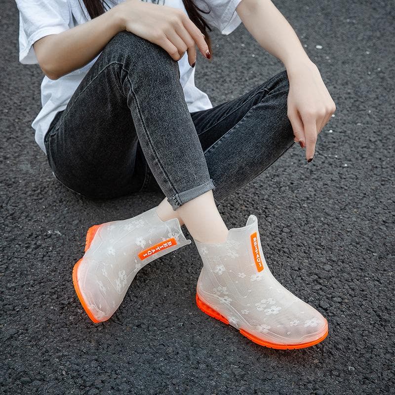 Women's Rain Shoes Non-Slip Girls Rubber Shoes Transparent Short Boots 39 orange