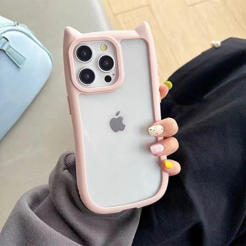 Cat Ear Mobile Phone Case Factory Applicable To IPhone11 12/12PRO 13/14 15MAX Protective Case Apple 15ProMax pink