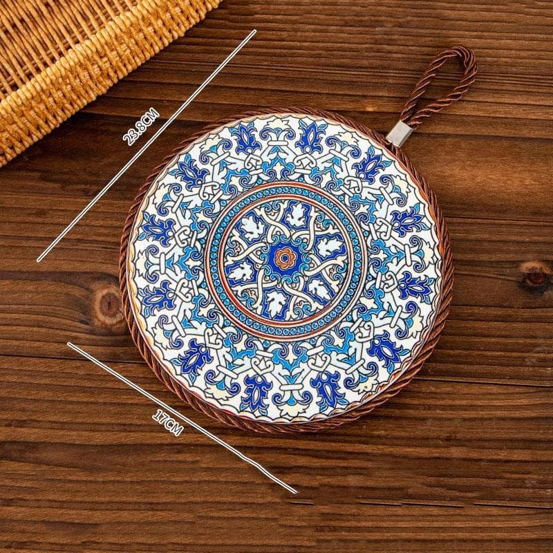 1pcs Ceramic Insulation Pad Ceramic Surface and Cork Bottom Construction with Hanging Rope Suitable for Serving Plates Cups Pans Diameter 17cm