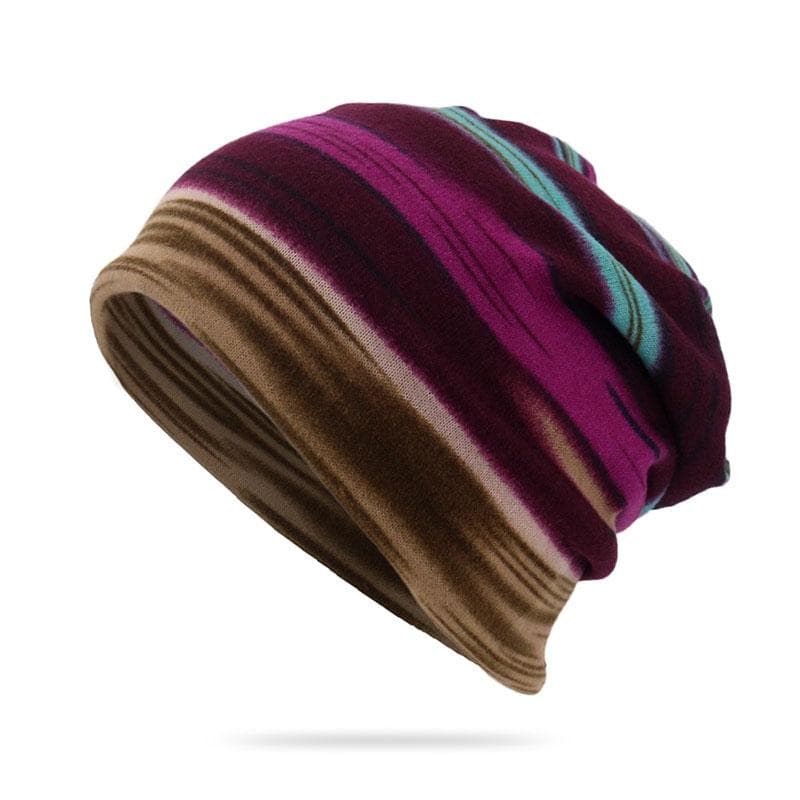 Fashion Rainbow Striped Beanies Skullies Bib Women Men 2 IN 1 Autumn Winter Outdoor Warm Riding Cap Hip Hop Pullover Bonnet purple