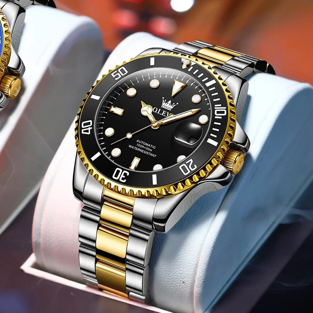 Men's Watches Classic Fashion Automatic Mechanical Wristwatch Waterproof Luminous Date Trend Diving Type gold/black