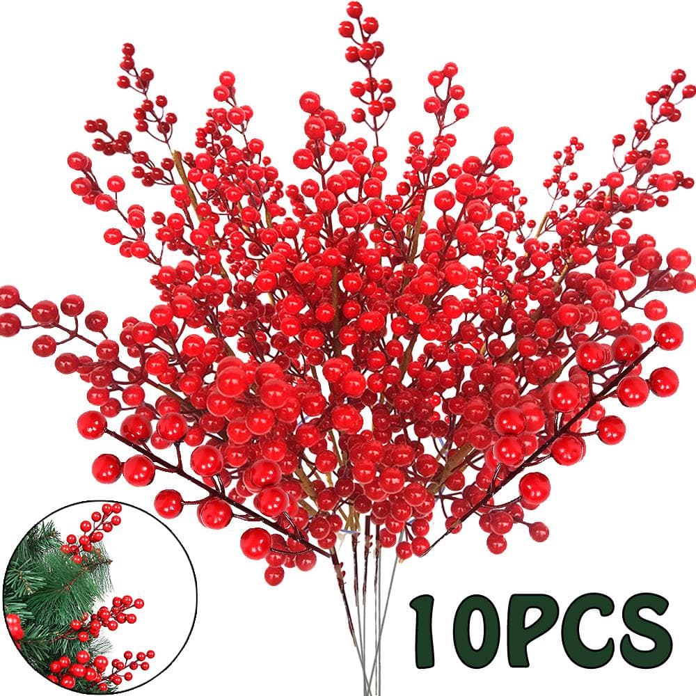 10pcs Christmas Simulation Berry 14 Berries Artificial Flower Fruit Cherry Plants Home Christmas Party Decoration DIY Gift 10pcs red