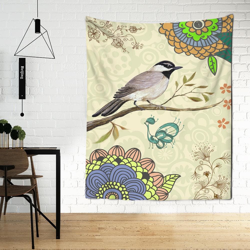 Flower And Bird Chinese Painting Tapestry Wall Hanging Bohemian Style Tapiz Mandala Witchcraft Home Decor 95x70cm