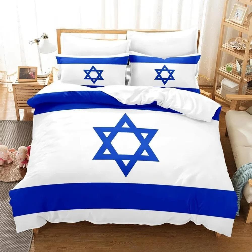 New 3d Print Israel flag Bedding Set Duvet Cover 1 Duvet Cover 2 Pillowcases Adult and Kids Bedding Set Luxury Children's Gifts AU King 245x210cm