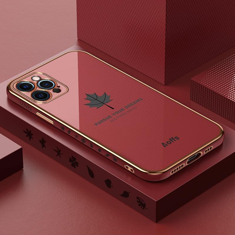 Applicable To IPhone 15 Maple Leaf Mobile Phone Case Electroplating Straight-Edge Xr Apple 14proMax All-Inclusive TPU Protection Case 13 iPhone6/6S