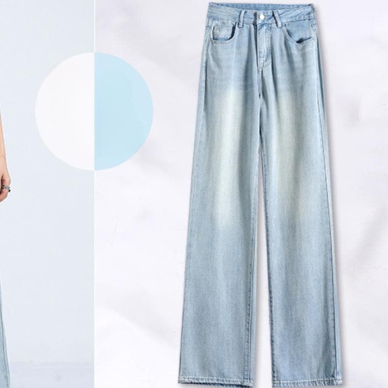 Summer Thin Retro Nostalgic Jeans for Women In Summer Thin High Waist Drooping Floor Straight Loose Ice Silk Pants XXL
