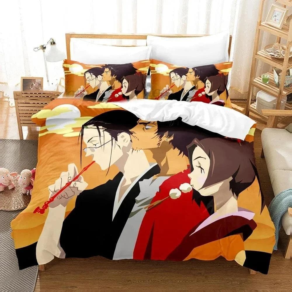 3d Anime Samurai Champloo Bedding Set Duvetcover Comforter Bed Set Quilt Cover Pillowcase,King Queen Twin Size Boys Girls Adults 70x133cm 2pcs