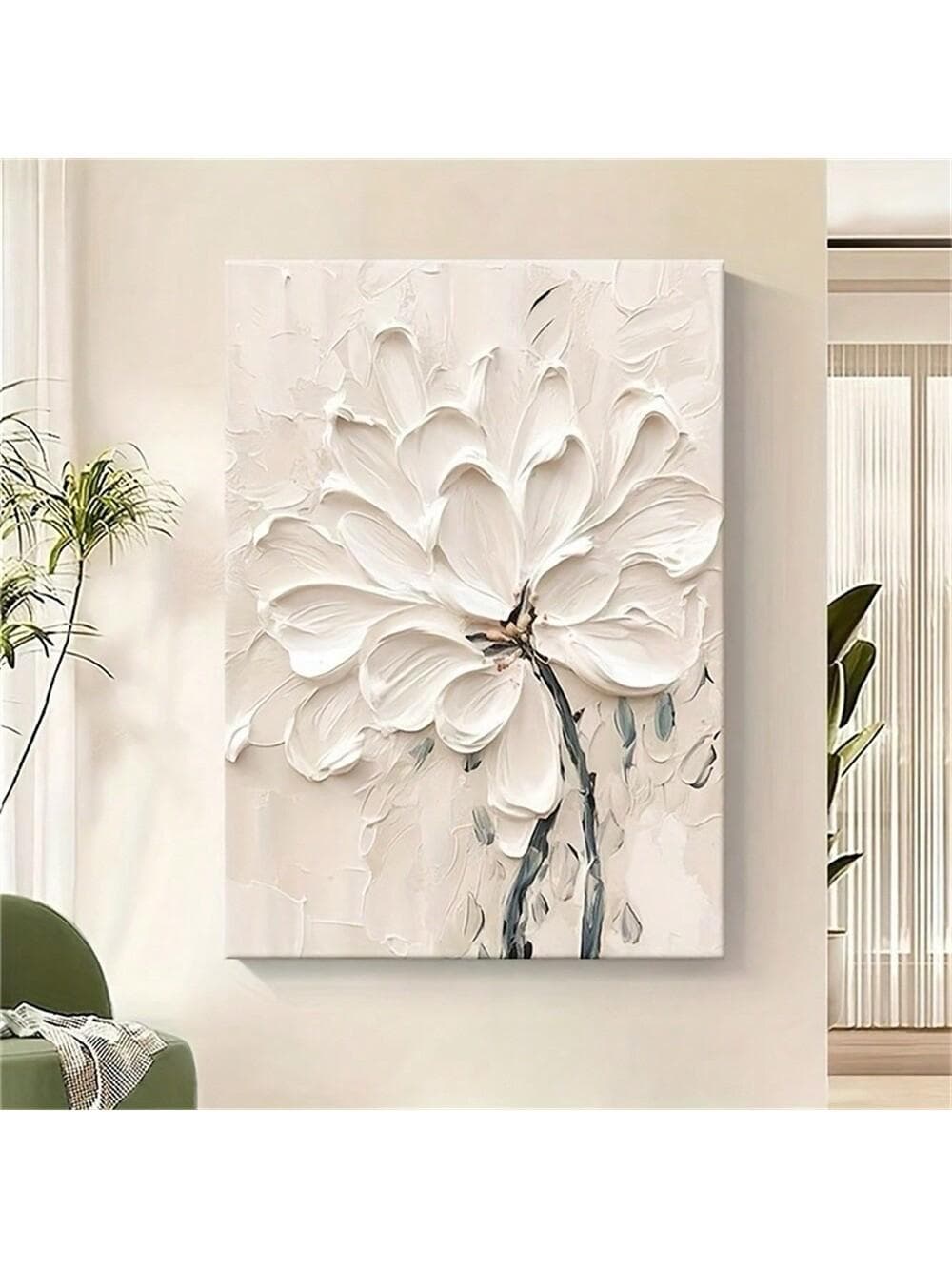 Hand-Painted Cream Floral Abstract Oil Painting - Frameless Wall Art For Modern Living Room, Bedroom, Dining Decor 50cm*70cm off-white