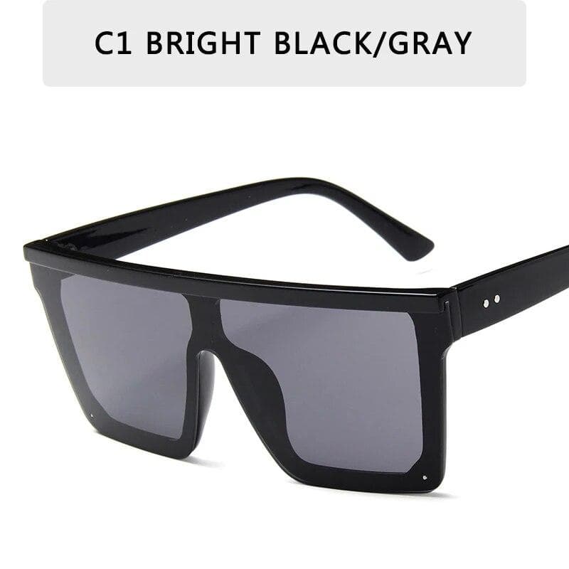 Vintage Flat Top Sunglasses Black Square Shades UV400 Sun Glasses For Women Cool Fashion Eyewear