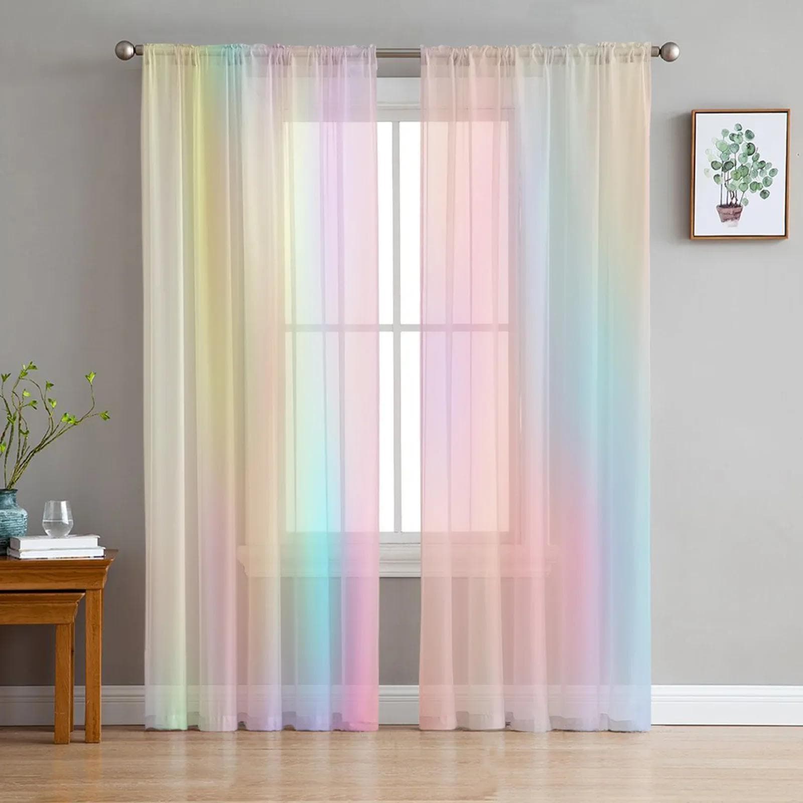 Bedroom Sheer Curtains Starlight Rainbow Spots Living Room Kitchen Window Curtains Garden Terrace Balcony Bedroom Sheer Curtains 135W x 114H(cm)