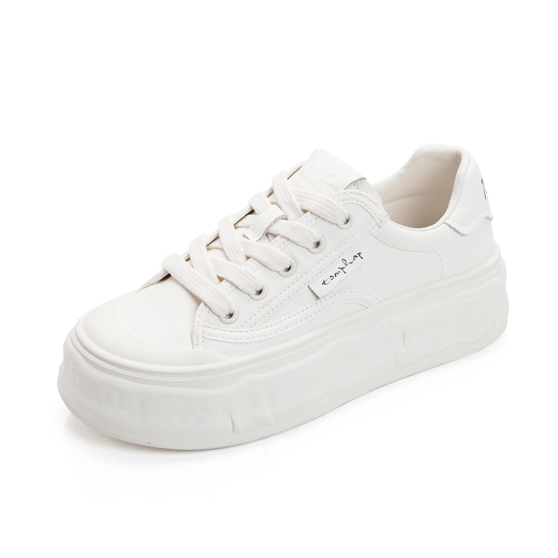 Genuine Leather Sneakers Women's Spring New Style Tide Dissolve Thick Bottom Casual Sports All-match White Shoes 38