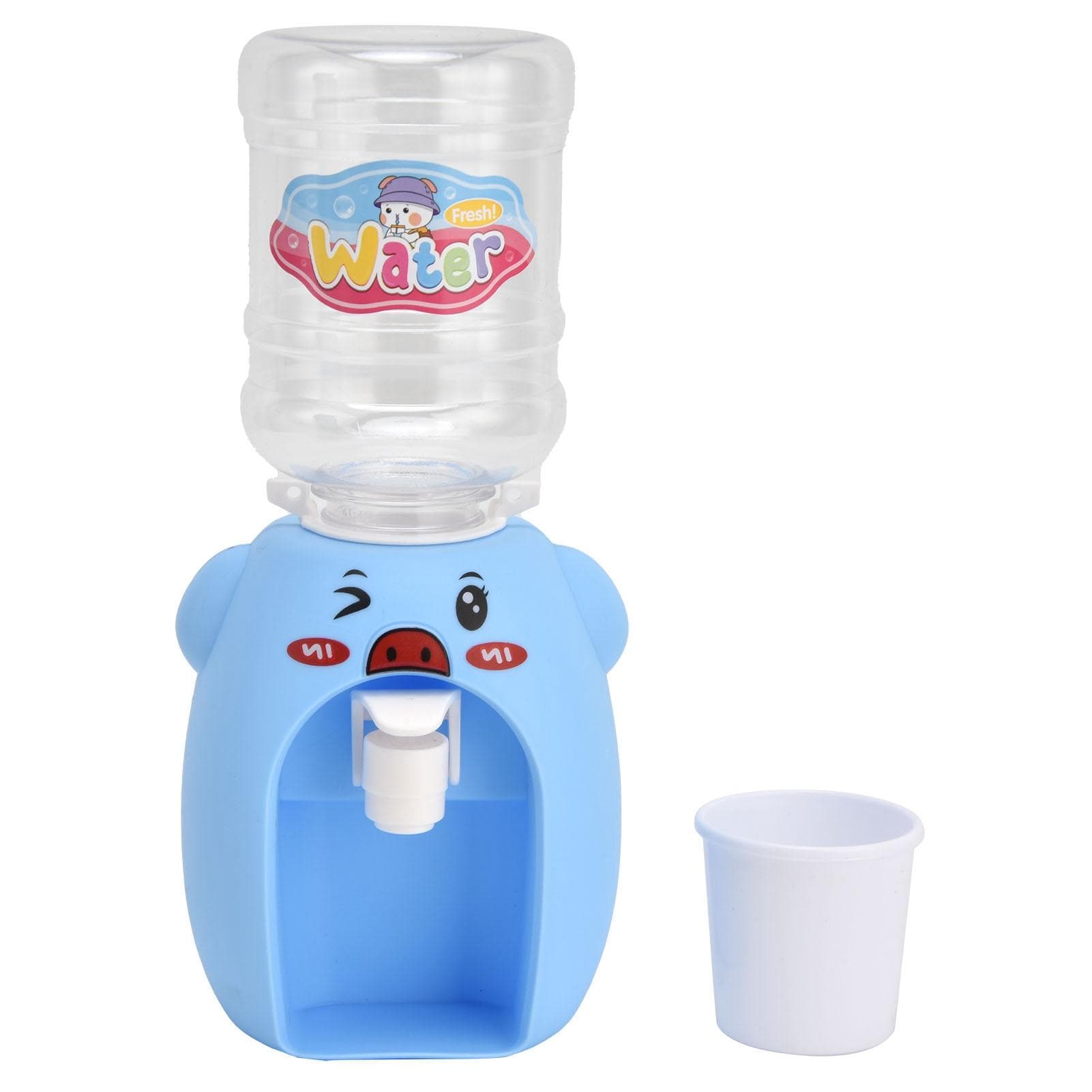 Mini Cartoon Drink Water Dispenser Toy Simulation Water Dispenser Kitchen Toy for ChildrenBlue Pig