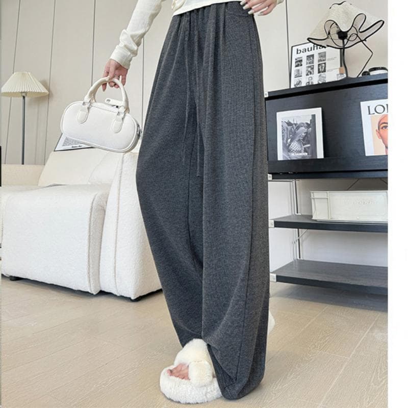 Curved Pocket Glutinous Rice Pants for Women's New Autumn and Winter Slim and Lazy Straight Pants Casual Plus Velvet Wide-leg Pants XL