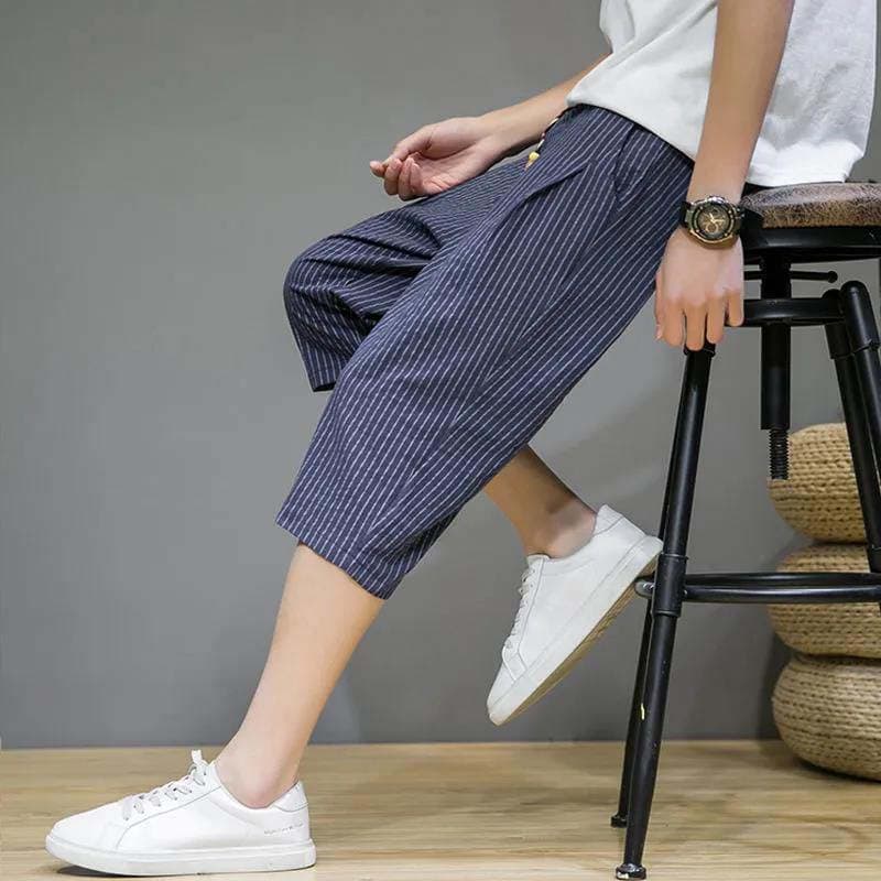 Men's Shorts Summer Thin 7-point Pants Outer Beach Pants Casual Cropped Pants 5XL navy blue