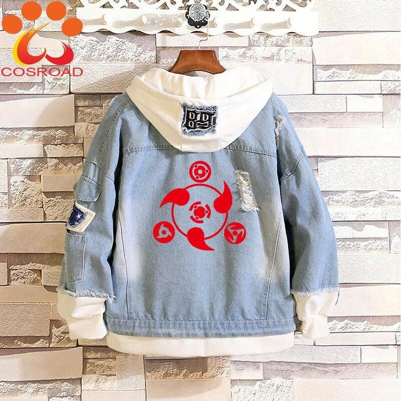 Cosroad Naruto Denim Jacket Uchiha Sasuke Cosplay Spring Autumn Jeans Hooded Sweatshirt Men Women Costumes Outwear Coats XXXL