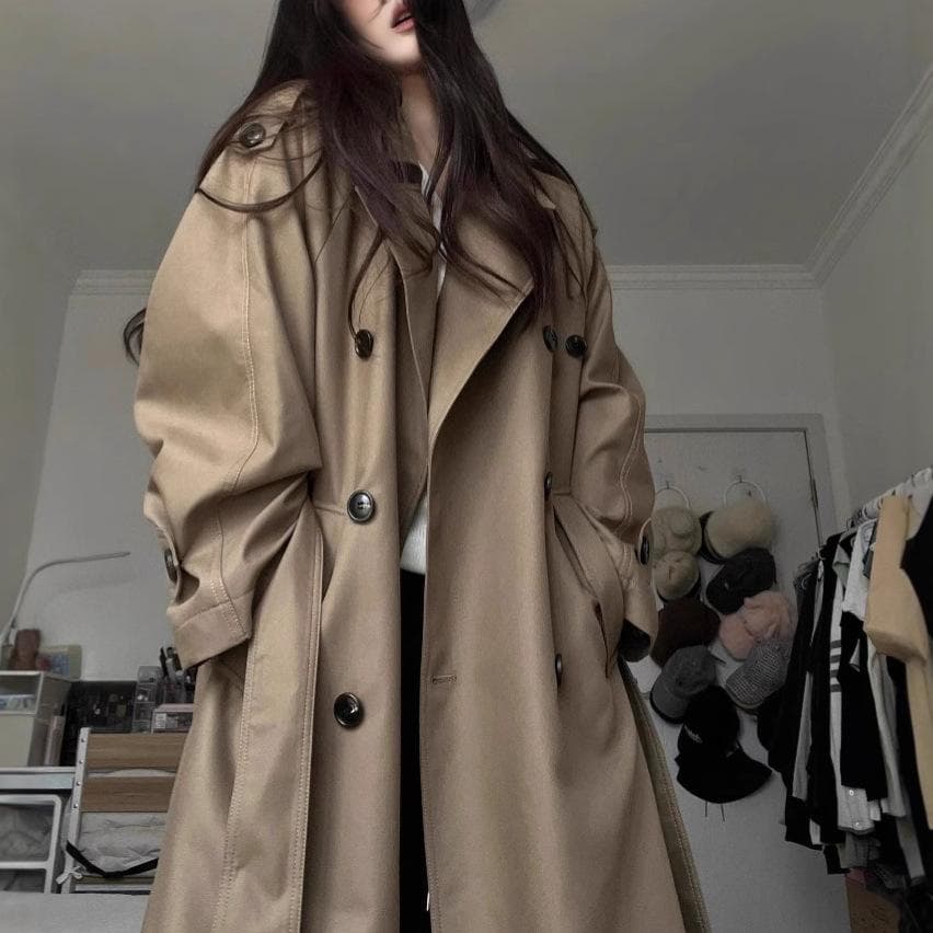 Medium and Long Trench Coat for Women's Spring and Autumn Double-breasted Fashion Girls Trench Coat XL