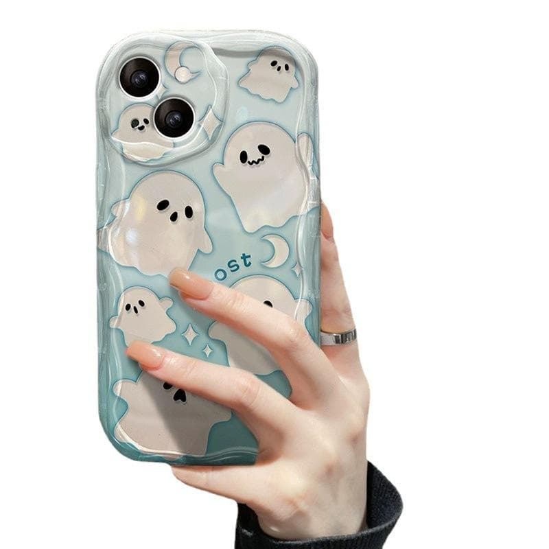 Cartoon Ghost IPhone16promax Cream Pattern Mobile Phone Case 11/12/15 Women's Personalized Cute Anti-fall 13 Apple 16plus
