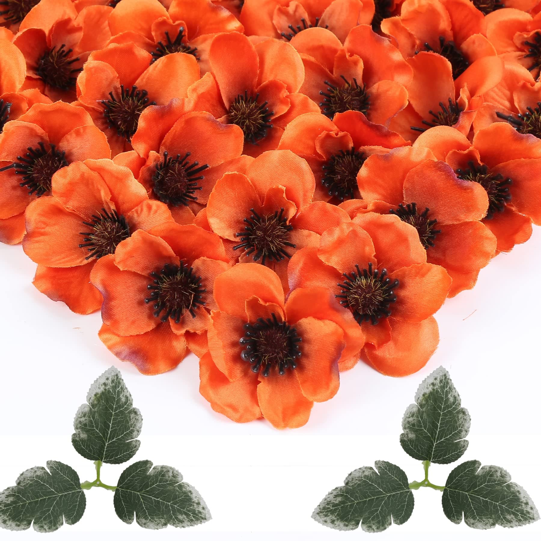 200 Pcs Faux Flowers Artificial Flowers 2.75 Poppy Silk Flowers Faux Poppy Flower Centerpiece for Corsages Centerpiece Floral Wedding Bouquets orange