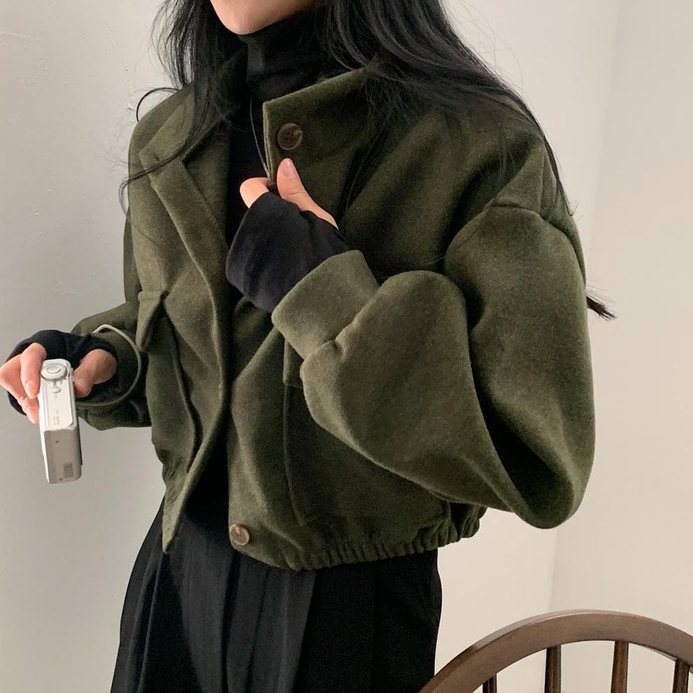 Autumn and Winter New Stand Collar Niche Short Lazy Style Loose Casual Wool Wool Coat for Women M