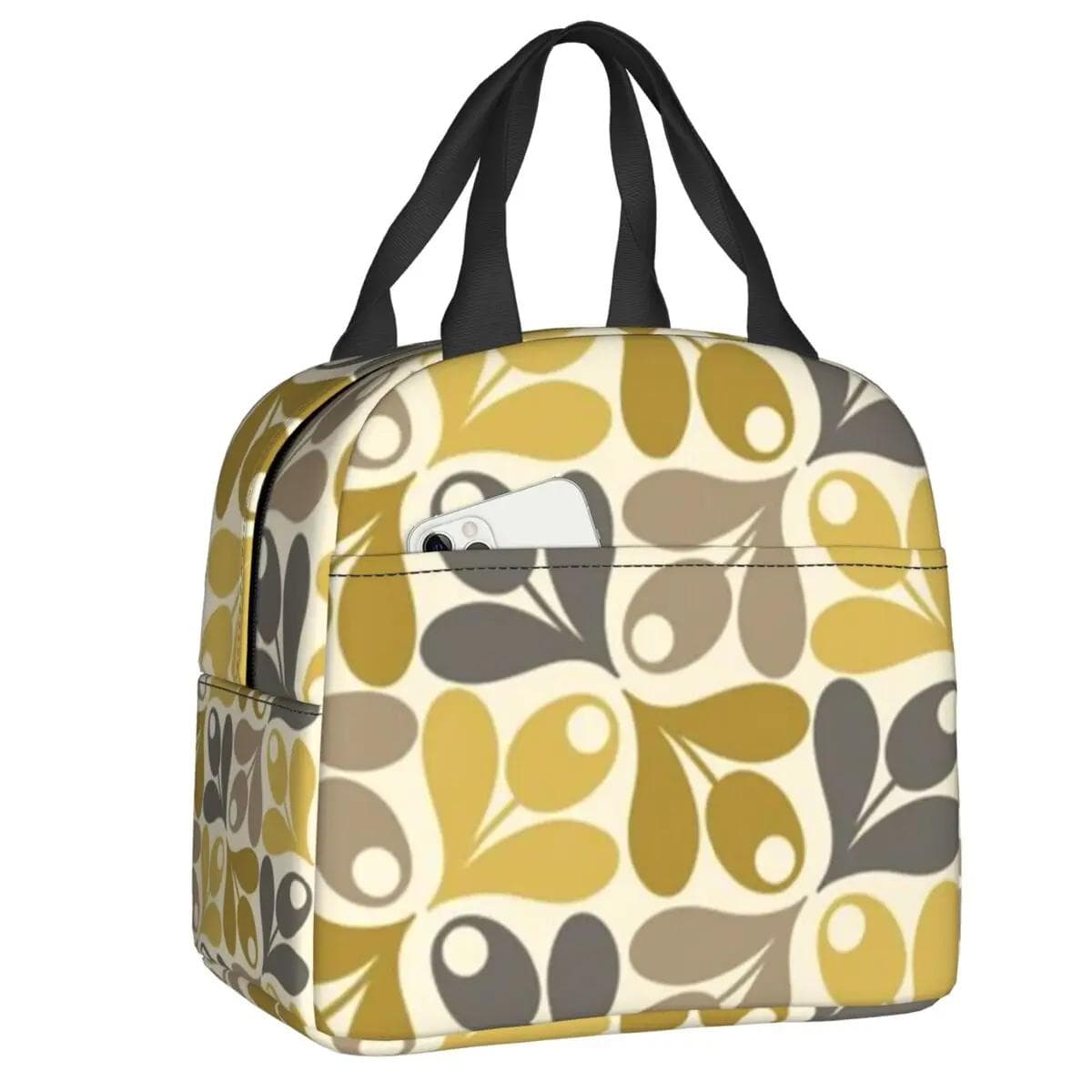 Orla Kiely Bubble Flowers Insulated Lunch Bag for Women Leakproof Scandinavian Thermal Cooler Lunch Tote Beach Camping Travel 22x20x13CM gray