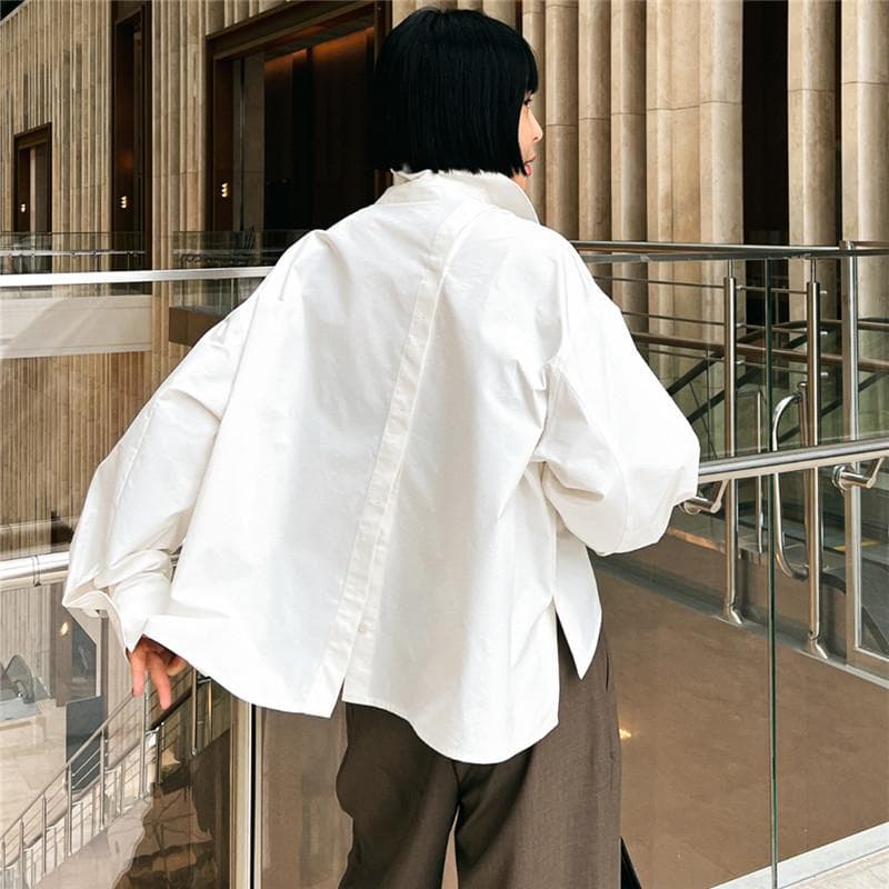 Spring and Summer Bat-sleeved White Shirt Women's Long-sleeved Irregular Top Korean Version Loose XL white