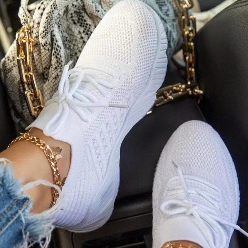 Sneakers Women Casual Breathable Sport Shoes Lace Up Loafers Ladies White Sneakers Outdoor Walking Running Shoes 35 white