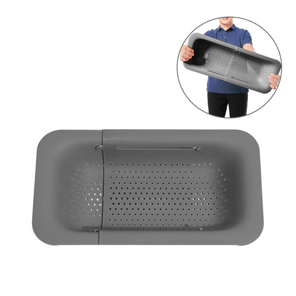 Retractable Sink Drain Basket Plastic Sink Drying Rack Extendable Colander Over Sink Vegetable gray